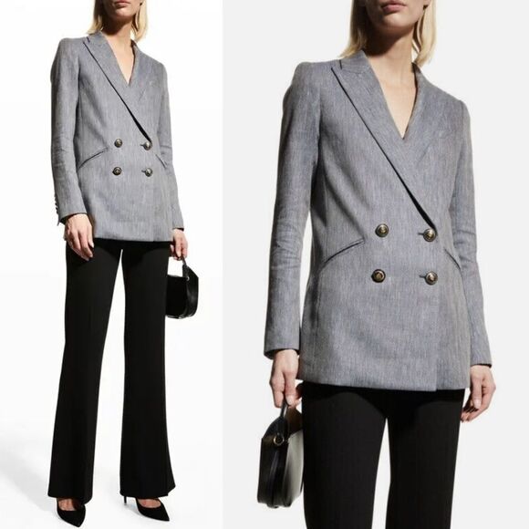 VERONICA BEARD Size 0 NWT Oria Dickey Jacket Blue White Herringbone Blazer - Picture 1 of 15